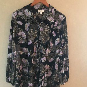 Womens Purple and Black Floral Blouse